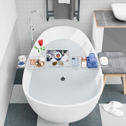 Yieach Expandable Acrylic Bathtub Tray with Wine Holder