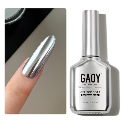 Chrome Powder Top Coat Gel, 16ml UV Gel No Wipe Clear