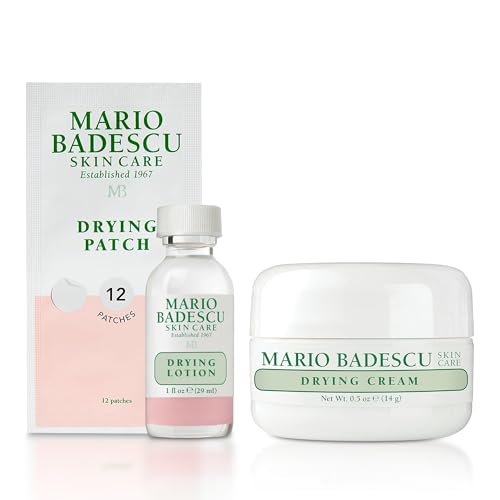 Mario Badescu Blemish Relief AM/PM Kit ? Drying Cream, Drying Lotion & 12 Spot Patches for Rapid Surface Blemish Recovery ? Clarifying, Oil Control and Redness Reduction for All Skin Types