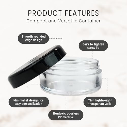 Beauticom 5G/5ML Round Clear Jars with Black Lids for Beads, Gems, Glitter, Charms, Small Arts and Crafts Items (Quantity: 200pcs)