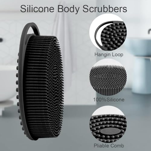 Silicone Body Scrubber 2-Pack with Double-Sided Brush for Sensitive Skin