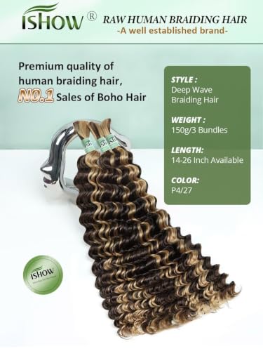 ISHOW Raw Virgin Human Hair Bulk 26 Inch Deep Wave P4/27