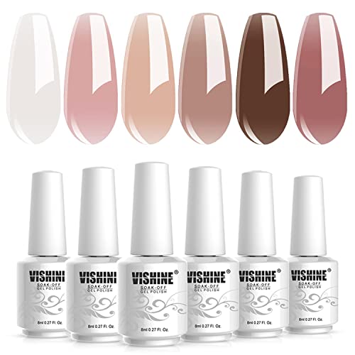 Vishine Transparent Jelly Gel Nail Polish Set Pink Nude Milky White Skin Colors Soak Off UV LED Gel Nail Polish Sheer Gel Nail Varnish UV Gel Varnish Nail Art 8ml