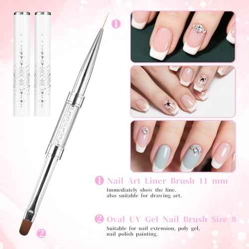 cobee 2 Pcs Double Ended French Tip Brush Hard Gel, Nail Builder Gel Brush, Brush Liner for Design Professional Nail Art