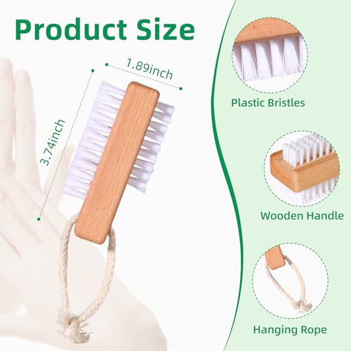 2 Pack Wooden Nail Brush with Hanging Rope - Dual-Sided Scrubber for Fingernails & Toes