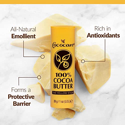 Cococare 100% Cocoa Butter Stick - All-Natural Cocoa Butter Emollient for Ultimate Skin Hydration & Protection - The Yellow Stick - (6 Pack)