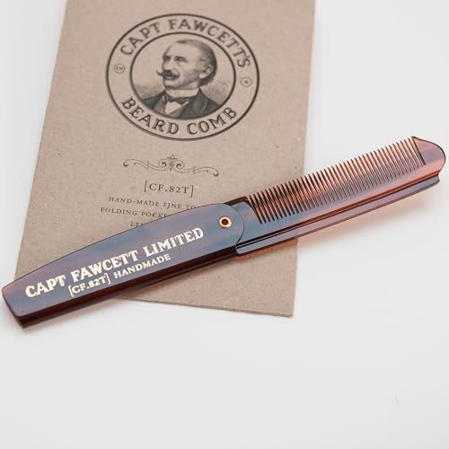 Captain Fawcett Folding Pocket Beard Comb | Hand Crafted | Fine Toothed Hair Comb | 82T | 193mm |