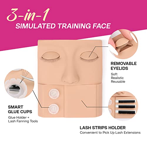 Lash Mannequin Head, CALAILIS Mannequin Head, Eyelash Extension Mannequin Head, Doll Head for Lash Extensions, Eyelash Mannequin Head with 4 Pairs Removable Eyelids (Black Color)