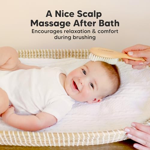 KeaBabies Walnut Oval Wooden Baby Hair Brush 7" for Toddler & Infant Cradle Cap