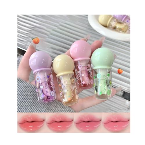 4 Pcs Hydrating Lip Gloss Oil Set, Fruit Flavored Lip Gloss Set Shiny Lip Oil, Cute Lip Jelly for Women, Party Gift, Non-toxic Make-up