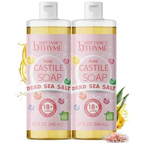 Brittanie¡¯s Pure Castile Liquid Soap Refill, Dead Sea Salt, 32 Ounce Pack of 2 | Dish Soap, Hair & Body, Home, Gentle and Pure, Made with Natural Luxurious Oils, Vegan & Gluten Free Non-GMO