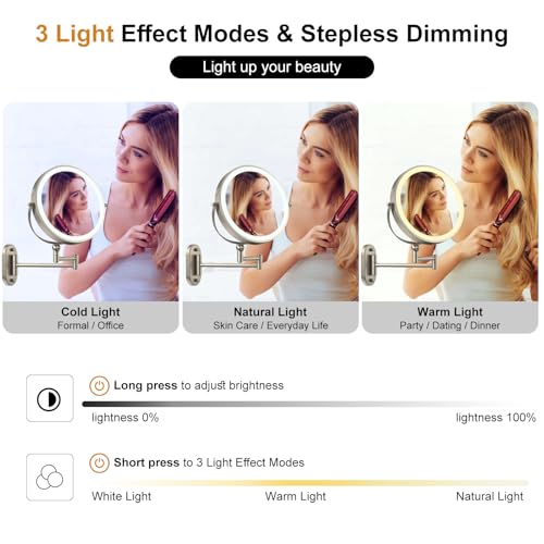 9" Wall Mounted Lighted Makeup Mirror with 10X Magnification