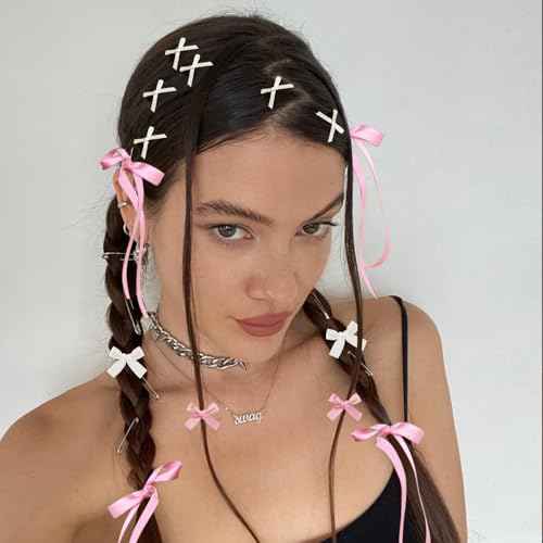 Mini Hair Bows for Women Girls Cute Hair Clips Small Alligator Long Tail Hair Ribbon Accessories -3 Styles -36P - Black White Pink
