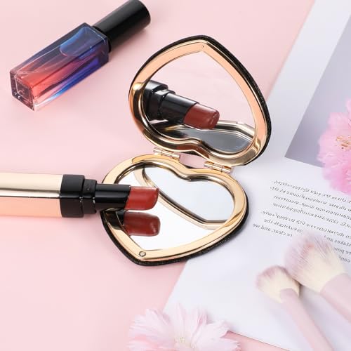 Heart Shaped Compact Mirror - Portable PU Leather Makeup Mirror