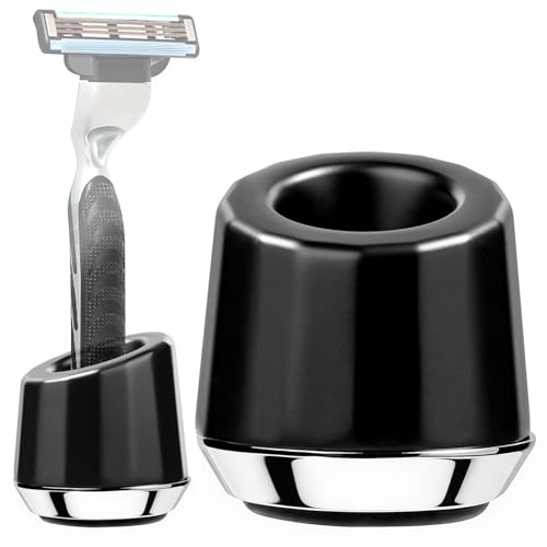 ERAVOR Men's Shaving Razor Stand, Zinc Alloy, Safety Razor Holder Base, Opening Dia 0.75" (1.9cm), Razor Holder for Men (Black)