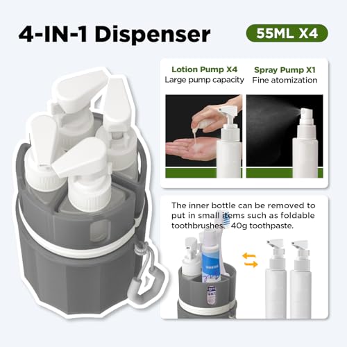 4x 55ml Travel Bottles Set with Suction Cup Storage Box