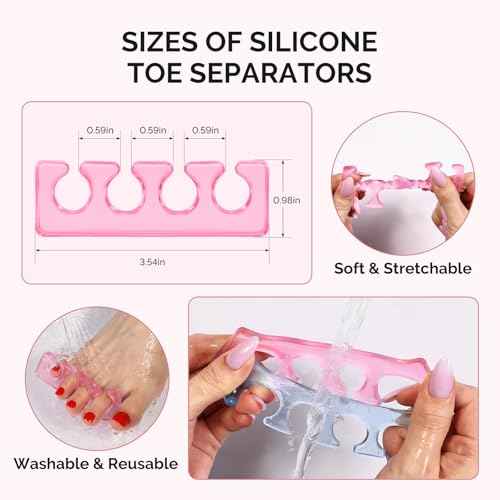 MelodySusie 6Pcs Toe Separators for Women Pedicure, Flexible Soft Silicone Toe Spacers Kit for Separating Fingers & Toes, Nail Polish and Grooming, Suitable for Home DIY Salon tools, Gifts for Women