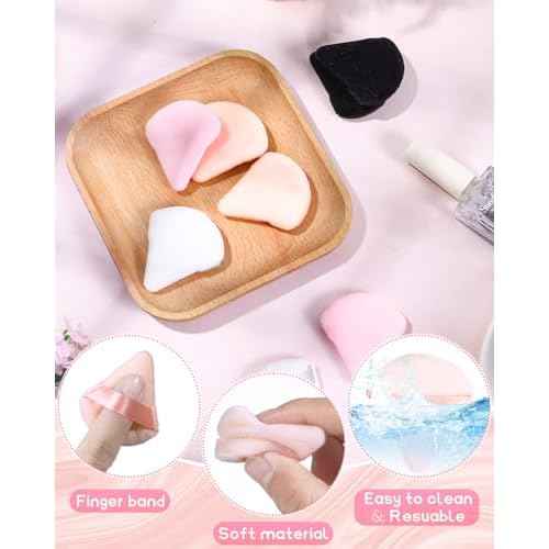 8 PCS Mini Powder Puff, Finger Setting Powder Puffs for Face, Small Velour Triangle Makeup Sponge (Black+White+Nude+Pink)