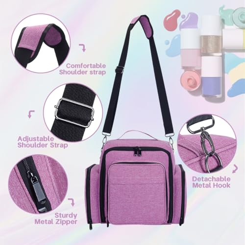 Nail Polish Organizer Holds 60 Bottles and a Nail Lamp,Portable Travel Case with 2 Removable Bags and Tools Storage Pockets Purple