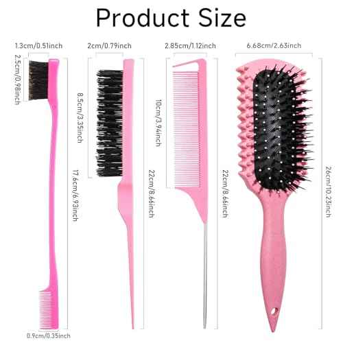 Curl Defining Brush, Curly Hair Brush Products With 3 Pcs Slick Back Hair Brush Set Bristle Brush Edge Control Teasing Comb for women (Purple)