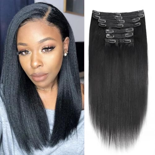 12 Inch Yaki Straight Clip In Hair Extensions #1B
