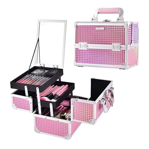 Joligrace Makeup Train Case with Mirror - Mermaid Pink