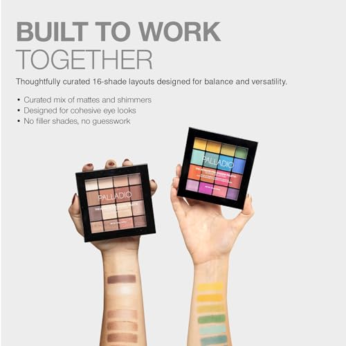 Palladio Ultimate Pro Eyeshadow Makeup Palette, 16 High-Pigmented Powder Colors, Matte, Shimmer, Satin Finishes, Natural Nudes