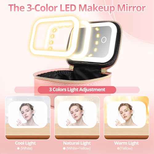 Mini Initial Makeup Bag With Led Mirror With Lights Gifts For Women Girls, Small Makeup Box For Travel Gift, Cosmetic Bag Make Up Organizer Personalized Bags Birthday Christmas Gifts For Womens (A)