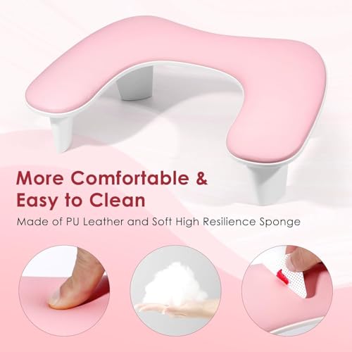 Pink U-Shaped Nail Arm Rest Pillow for Manicure & Nail Art - Ergonomic & Waterproof