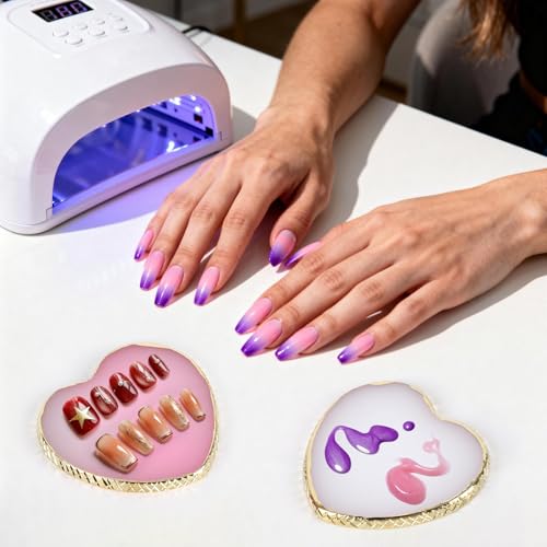 Tbestmax 4-Pack Heart Pink & White Nail Art Mixing Palettes Resin Makeup Plates