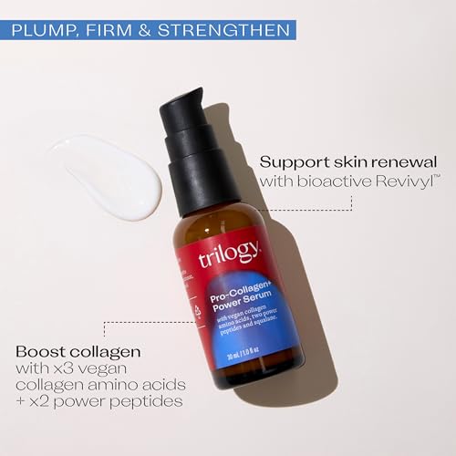 Trilogy Pro Collagen+ Power Serum, Firming and Renewing Essence with Vegan Collagen Amino Acids, Hyaluronic Acid and Squalane, 1.0 fl oz