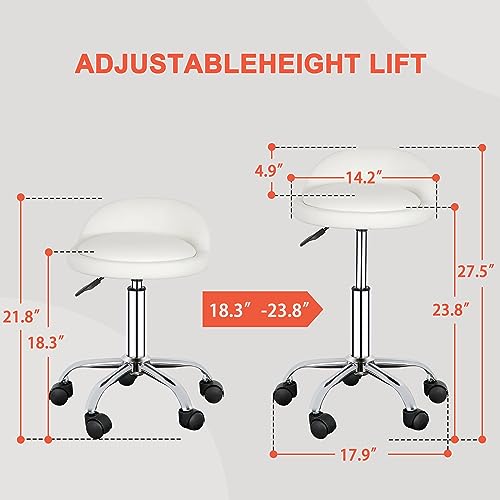 Nova Adjustable Rolling Salon Stool with Wheels - White
