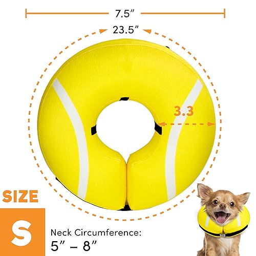 BENCMATE Protective Inflatable Collar for Dogs and Cats - Soft Pet Recovery Collar Does Not Block Vision E-Collar (Small, Tennis)