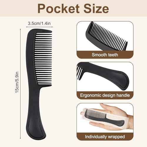 Black Combs in Bulk Individually Wrapped Disposable Comb Plastic Pocket Size Women Men Hair Combs for Home Homeless Hotel Shelter Charity Church Travel Nursing Hair Accessories 5.9 Inch (60 Pack)