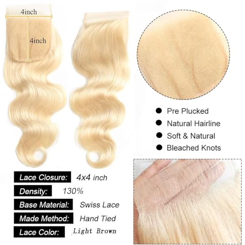 613 Blonde 4x4 Lace Closure Body Wave Human Hair