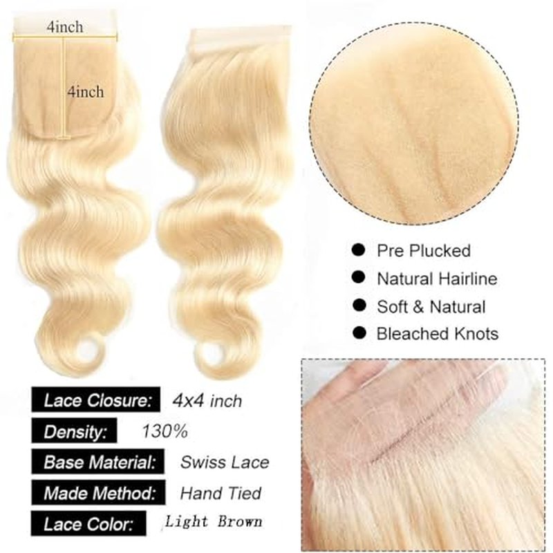 613 Blonde 4x4 HD Lace Closure - 24 Inch Body Wave Human Hair