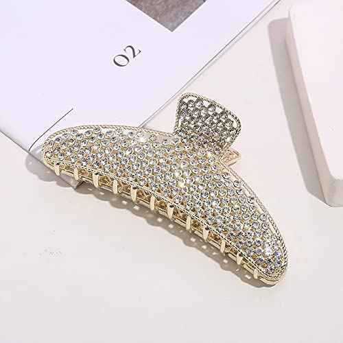 2 Pack Large Rhinestone Hair Clips, Crystal Pearl Hair Claw Clips, Black Gold Jumbo Jaw Clip, Nonslip Hair Claw for Thick Long Hair, Fashion Hair Clamp Accessories for Women Girls