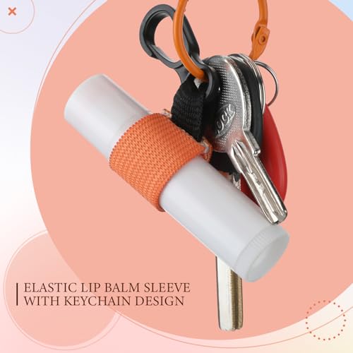 24 Pcs Bulk Mini Lip Balm Holders Elastic Lip Gloss Holders Keychain Lipstick Sleeves Portable Clip on for Lipsticks Keys Purse Lanyard