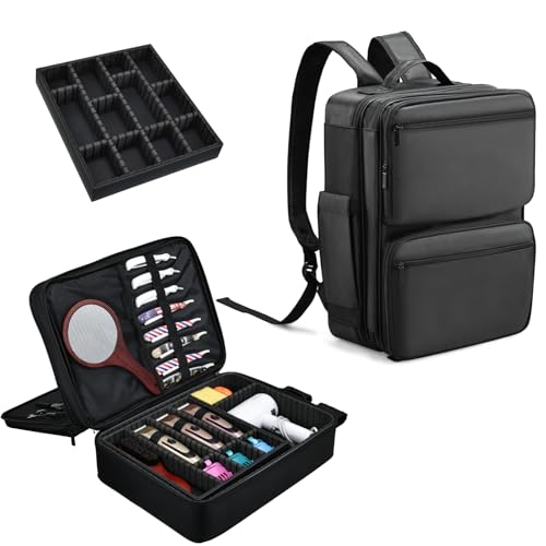 Barber Bag with Detachable Tray, 16.8-in Travel Backpack for Clippers and Supplies, Large Capacity Hairdresser Bag with Adjustable Dividers for Hair Cutting Tools