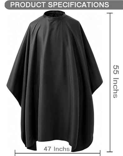 Black 1-Pack Waterproof Hair Cutting Cape with Adjustable Snap Closure - 47x55 Inches