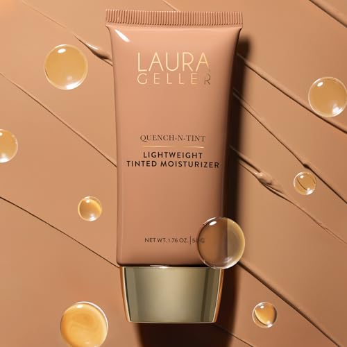 LAURA GELLER NEW YORK Quench-n-Tint Hydrating Foundation - Light/Medium - Sheer to Light Buildable Coverage - Natural Glow Finish - Lightweight Formula with Hyaluronic Acid