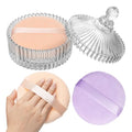 3 Pcs Extra Large Body Powder Puff and Container - 6 Inch Glass Dusting Powder Container with Puff, Body Powder Puff for Women Soft Washable Reusable Fluffy Makeup Wet Dry