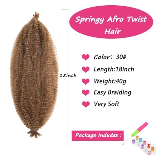 Springy Afro Twist Hair 3 Packs 350# Pre-Separated Marley Twist Braiding Hair Suitable for Damaged Kinky Afro Twist Hair chromatism Synthetic Wrapping Hair for Soft Locs Hair Extensions 18 Inch