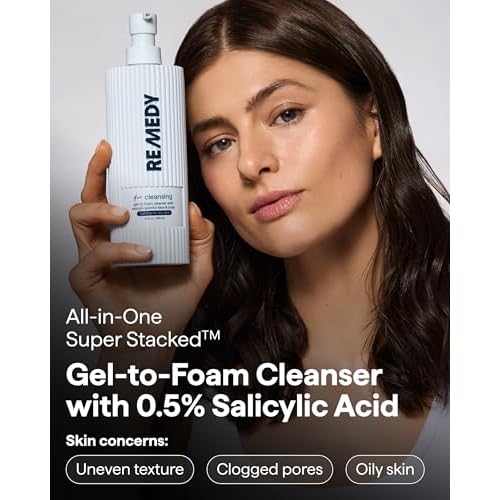 Remedy for Lightweight Cleansing | Gel-to-Foam Cleanser for Normal to Oily Skin | 0.5% Salicylic Acid, Ceramide NP, Niacinamide, Green Tea | By Dermatologist Dr. Shah, 12 fl. Oz
