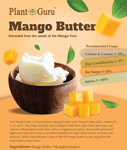 Raw Mango Butter 30 oz. / 1.9 lbs. - 100% Pure Natural Unrefined - Great for Skin, Body and Hair Growth. DIY Soap Making, Body Butter, Lotions and Creams.