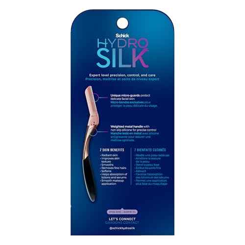 Schick Hydro Silk Dermaplaning Wand, Dermaplaning Tool for Face | Dermaplane Razor for Women Face, Eyebrow Razor, Peach Fuzz Remover, Includes 1 Weighted Metal Handle with 6 Refill Blades