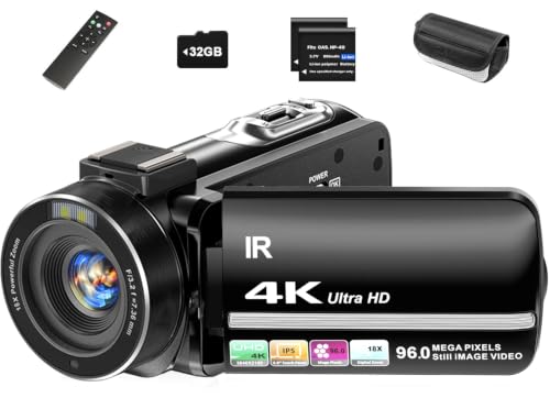 4K Video Camera Camcorder with 18X Zoom & Night Vision