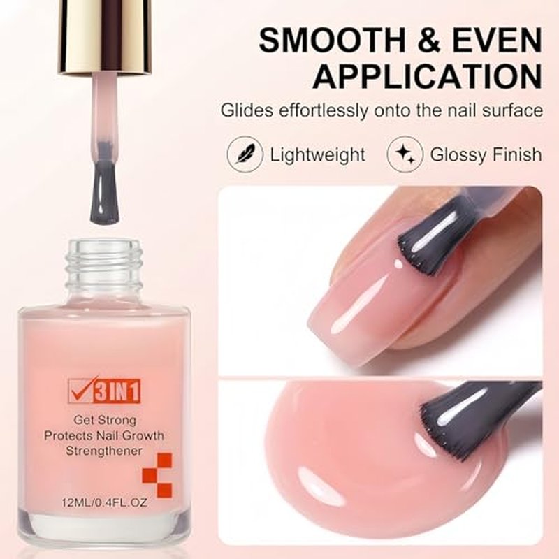 NovaCharm 3 in 1 Nail Strengthener - Clear Pink Polish for Weak Nails