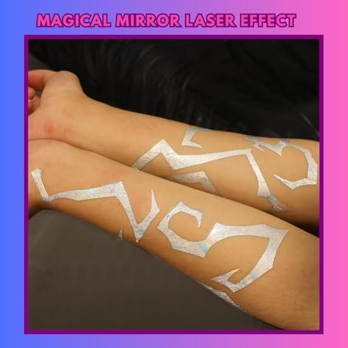 Iridescent Lightning Patterns Temporary Tattoos - Body Tattoo Set for Halloween, Cosplay, Festivals, Dance Parties, and Raves