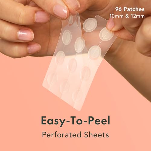 Rael Invisible Hydrocolloid Acne Pimple Patches 96 Ct - Clear, Hypoallergenic, 2 Sizes (10mm & 12mm) - Discreet Skin Cover